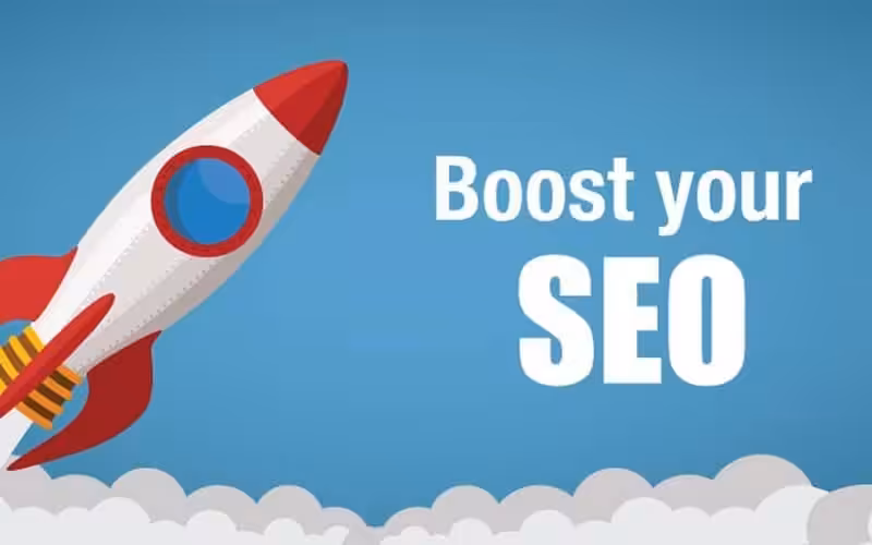 Rocket ship graphic symbolizes SEO growth and success.