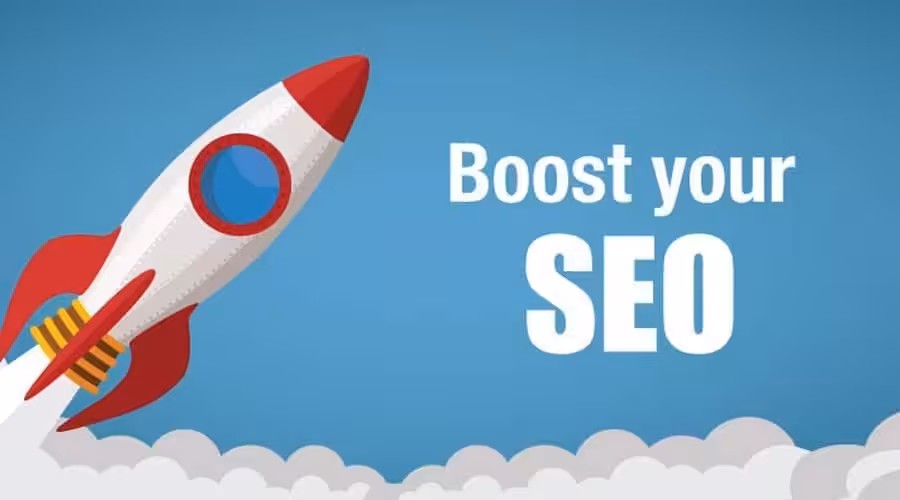 Rocket ship graphic symbolizes SEO growth and success.