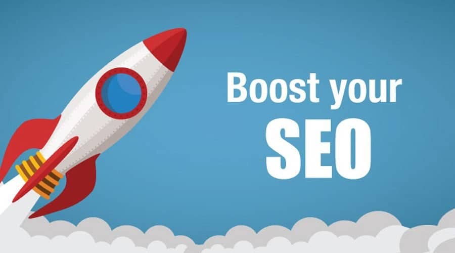 Rocket ship graphic symbolizes SEO growth and success.