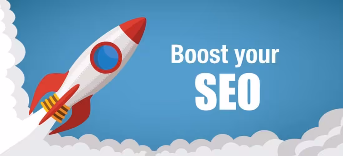 Rocket ship graphic symbolizes SEO growth and success.