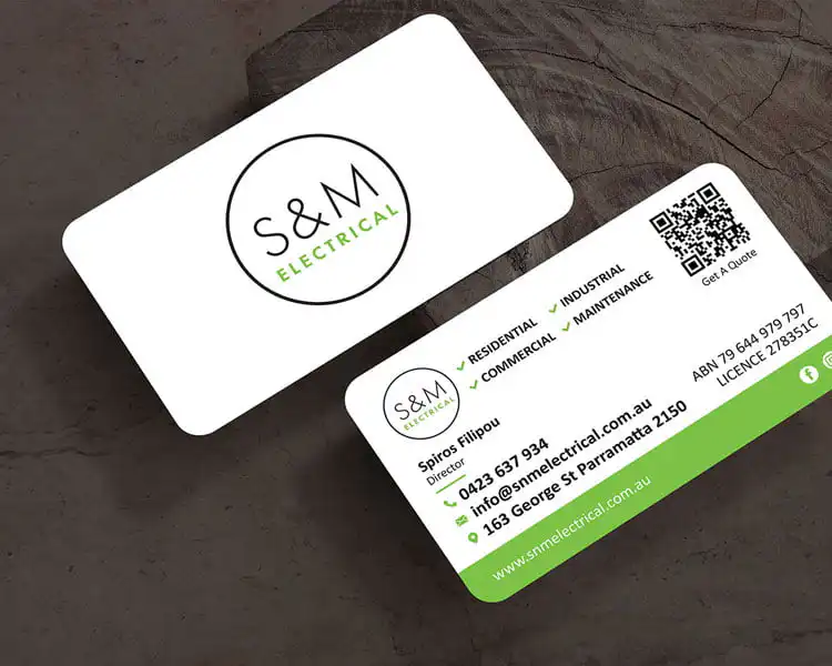Professional electrical business card for Sydney Web Experts SEO optimization.