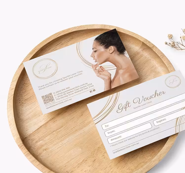 Luxurious cosmetic gift voucher for Sparkle Laser Clinic in Sydney.